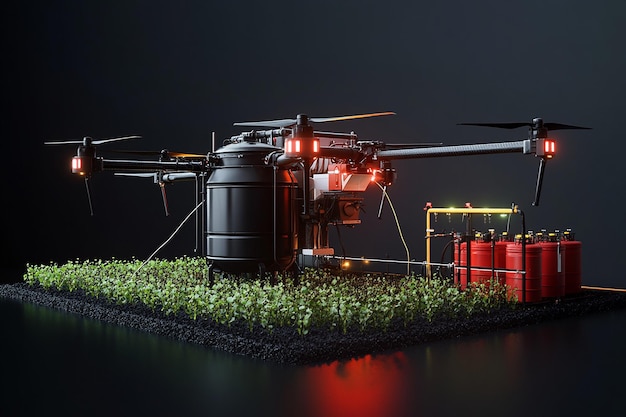 Photo 3d render of a drone applying medicine to a vegetable farm