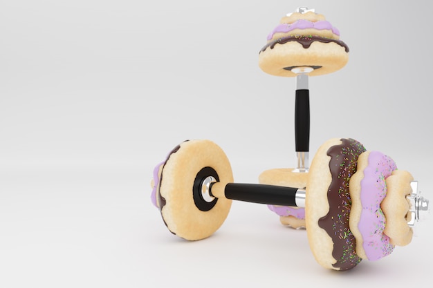 3D render dumbbell in the shape of donut.