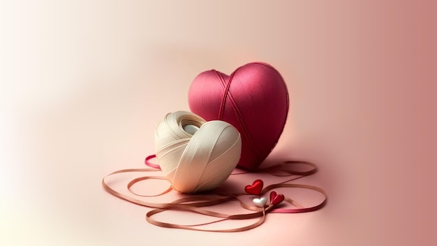 3D Render Embroidery Ribbon Or Thread Heart Shapes In Two Color