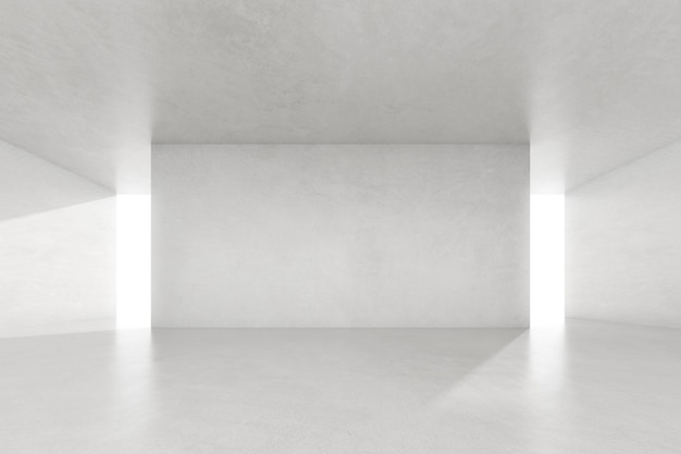 3d render of empty concrete room with large structure on white background.