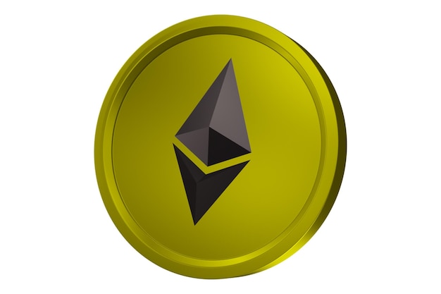 3d render eth coin and blockchain icon in golden color illustration