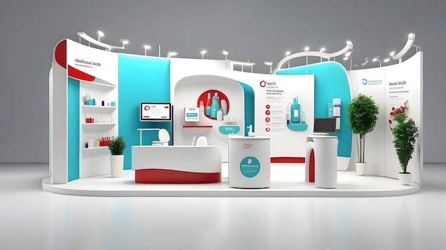 3d render exhibition booth with tech theme Exhibition stand mockup template