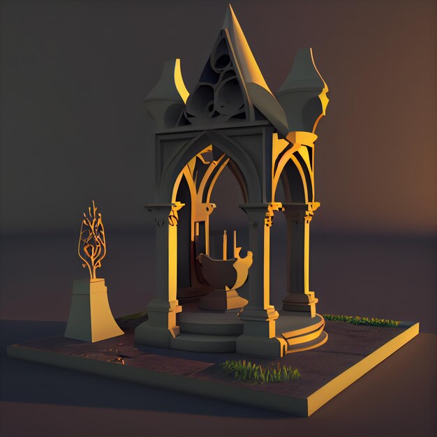 3D render of a fantasy fairytale portal with columns and decorations