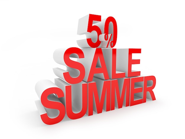 3d render fifty percent sale summer red text isolated on white background