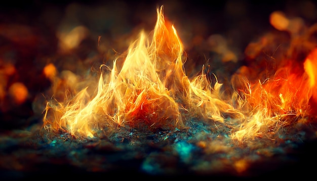 3D Render Flame of fire Abstract on black background