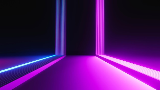 3d render of flash neon and light glowing on dark scene Speed light moving lines