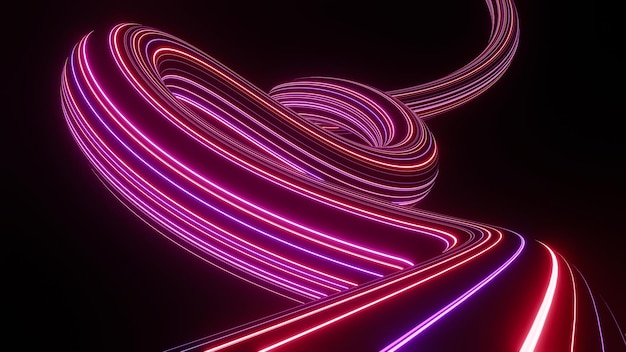 3d render of flash neon and light glowing on dark scene Speed light moving lines