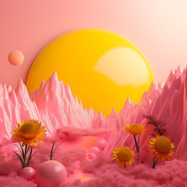 3d render floral landscape illustration