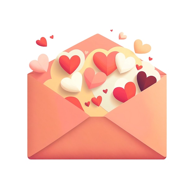 3D Render Of Flying Soft Color Paper Hearts From Envelope