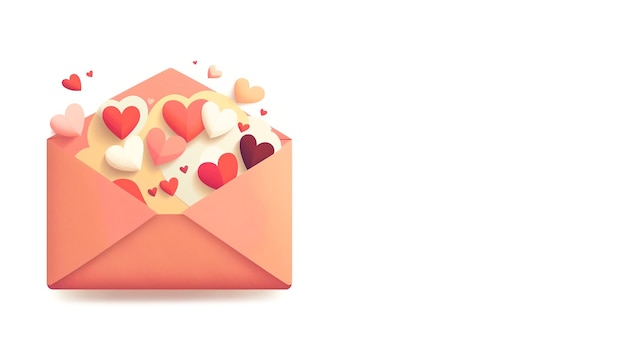 3D Render of Flying Soft Color Paper Hearts From Envelope