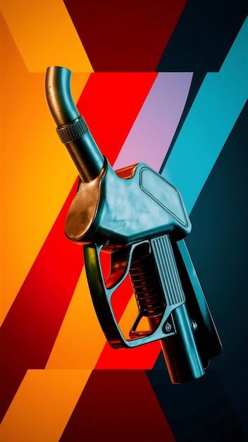 Photo 3d render fuel pump nozzle isolated on color background