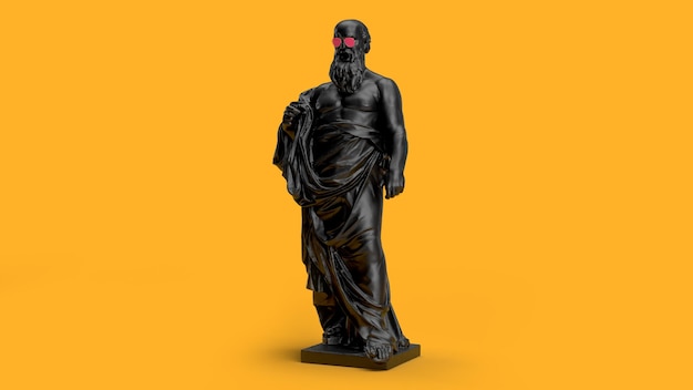 3d render a fulllength sculpture on a yellow background of a bearded black man wearing a shroud