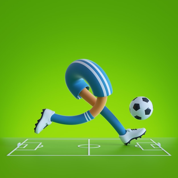 3d render funny sportsman cartoon character legs run with ball