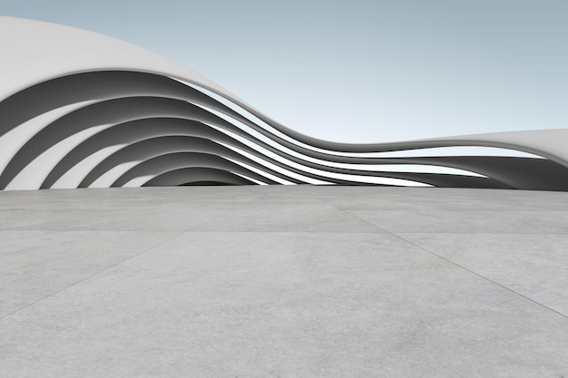 3d render of futuristic abstract concrete architecture with car park empty cement floor