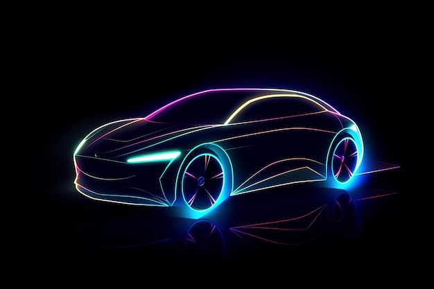 3D render of a futuristic concept car with a neon glowing silhouette The image can be used as a template for banners wallpapers marketing and advertising