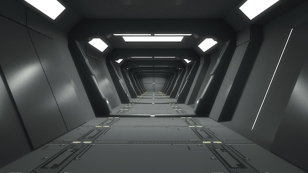 3d render Futuristic interior corridor architecture