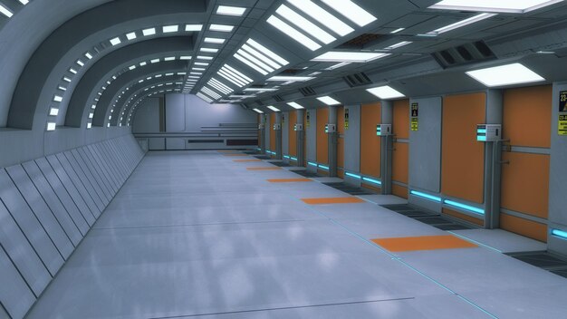 3D render Futuristic interior corridor spaceship