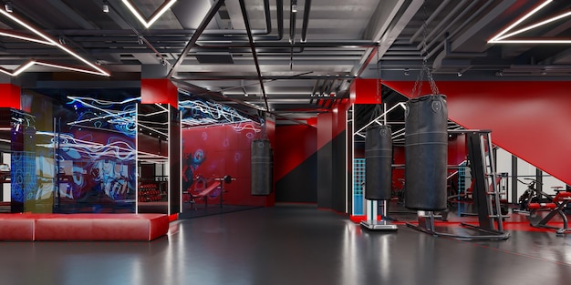 3d render of futuristic modern gym fitness center