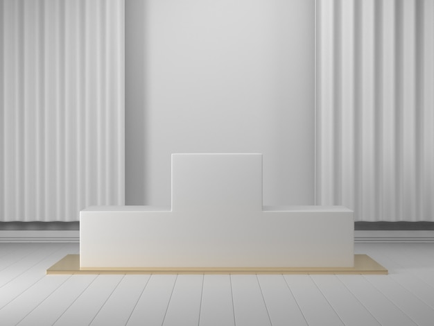 3d render geometric podium White 3d podium showcase for product