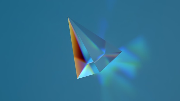 3d render of glass shape with realistic caustics on blue background.  Light refraction effect.