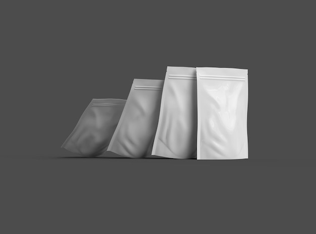 Photo 3d render of a glossy generic sealed doypack packaging with a zipper on a dark background