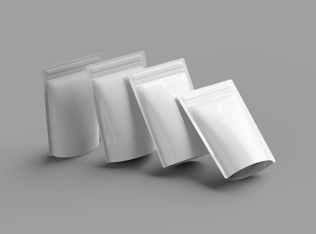 Photo 3d render of a glossy sealed doypack packaging with a zipper on a light background