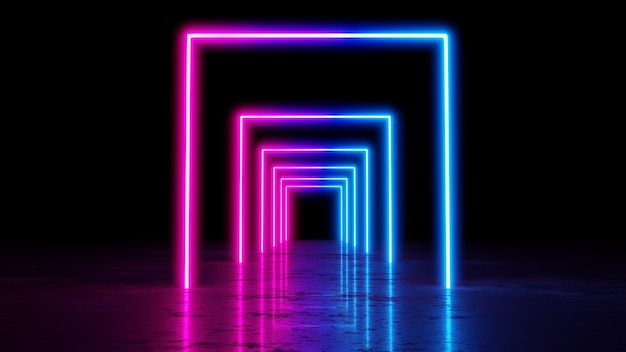 3d render glowing lines, tunnel, neon lights, virtual reality, abstract background.