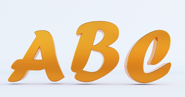 3D render of gold ABC Letters isolated on white background, Education concept.