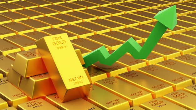 3d render of gold brick gold bar with graph Financial concept