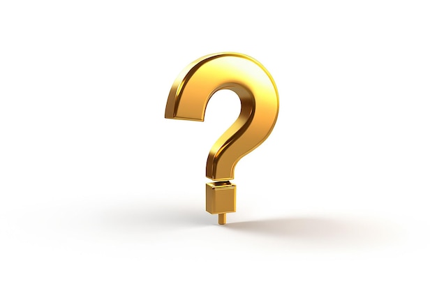 Photo 3d render of gold question mark on a white background