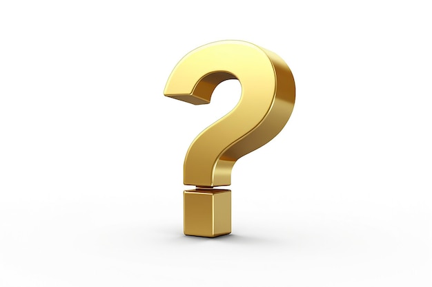 Photo 3d render of gold question mark on a white background