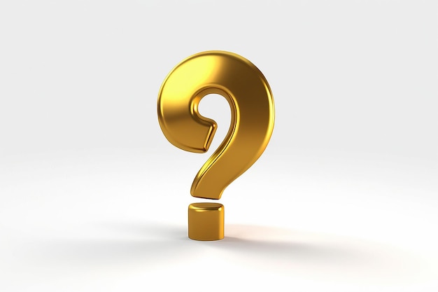 Photo 3d render of gold question mark on a white background