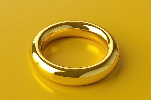 Photo 3d render of a gold ring on a solid yellow background