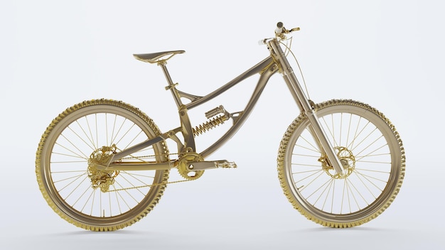 3D render of golden bicycle isolated on white background