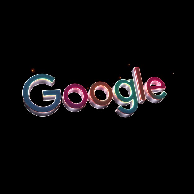 Photo 3d render google logo formed in frosted transparent plastic floating at a 45 degree slant each let