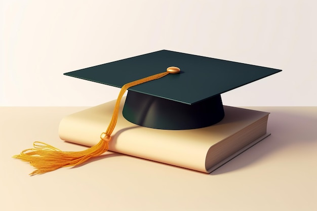 3d render graduation cap with diploma certificate