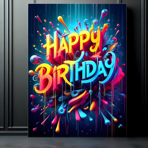 Photo 3d render of graffiti art happy birthday