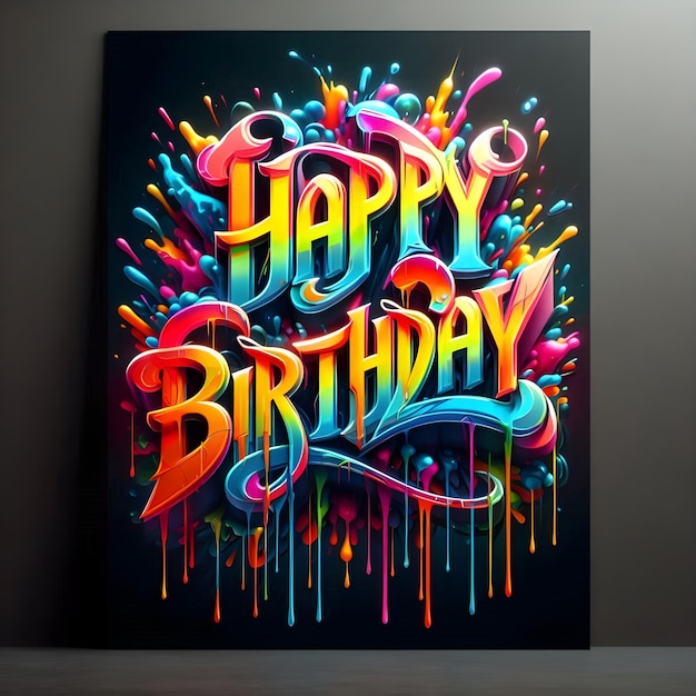 Photo 3d render of graffiti art happy birthday