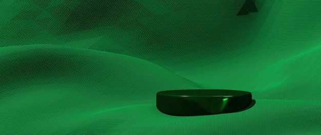 3d render of green cloth and podium. Abstract art fashion background. Scene stage platform showcase, product, presentation, cosmetic on podium.