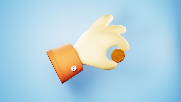 3D render of hand and golden coin. Business online and e-commerce on web shopping concept. Secure online payment transaction with smartphone.