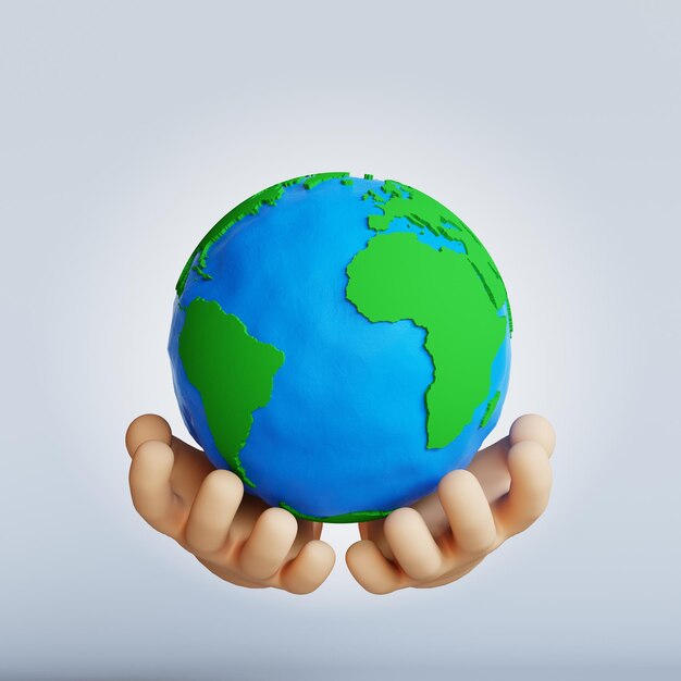 3d render of hand holding earth