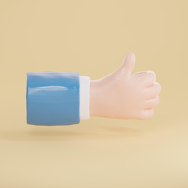 3d render of hand with thumbs up gesture isolated on yellow background