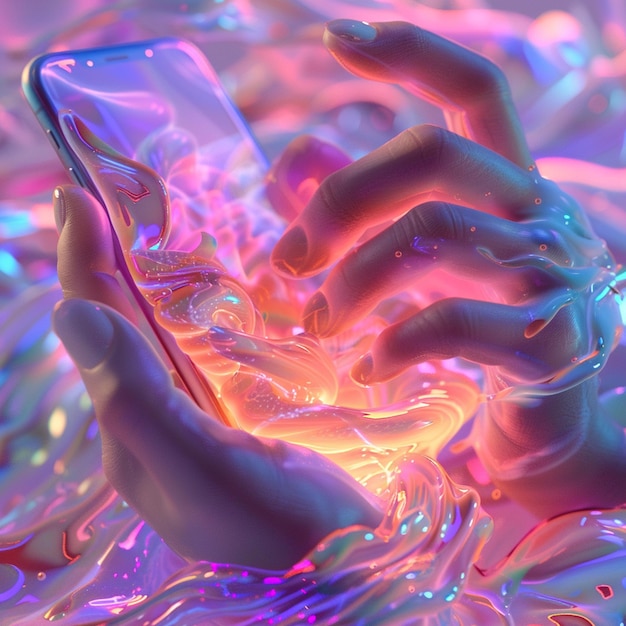 Photo 3d render of hands holding a phone generative ai