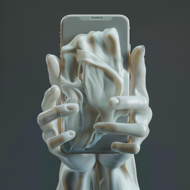 Photo 3d render of hands holding a phone generative ai