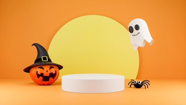 3D Render Happy Halloween Product display stage for presentation background