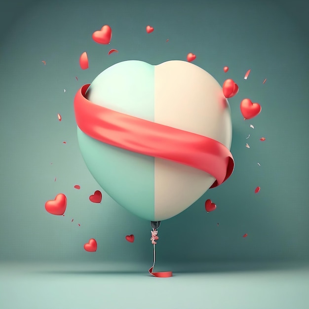 3D Render Heart Balloon In Soft Color With Glossy Red