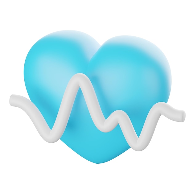 3d render of heart with pulse rate icon isolated on white background clipping path