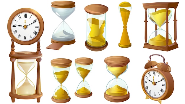 Photo 3d render hourglass sand clock time icons set vintage cartoon