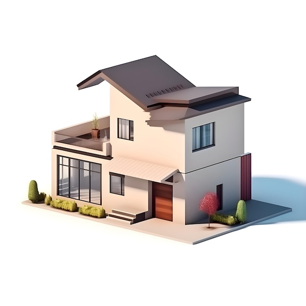 3D render of a house isolated on white background with clipping path