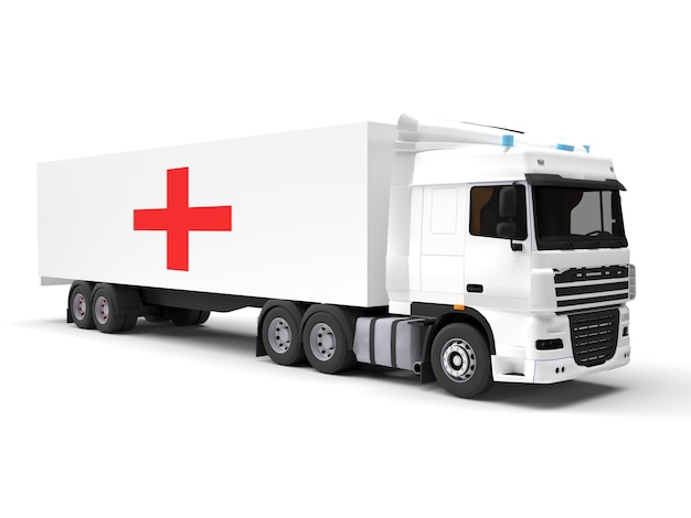 3d render humanitarian help white truck with red cross